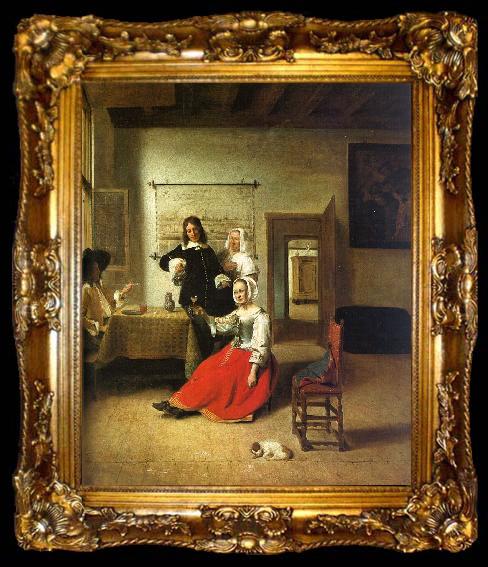 framed  Pieter de Hooch Woman Drinking with Soldiers, ta009-2